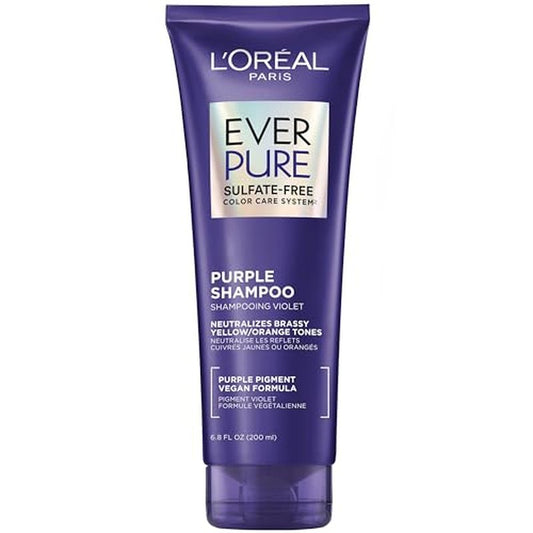 L¡¯Oreal Paris Sulfate Free Brass Toning Purple Shampoo for Blonde, Bleached, Silver, or Brown Highlighted Hair, EverPure, 6.8 Fl Oz (Packaging May Vary)