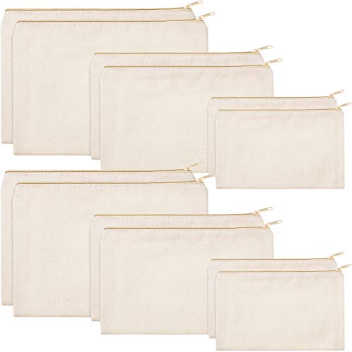 Beige Canvas Makeup Bag Set - 12 Pcs Zipper Pouches for DIY