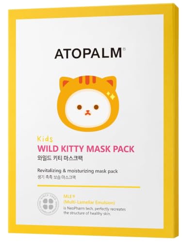ATOPALM Kids Wild Kitty Face Mask - 5 Sheet Pack, Gentle Hydrating Skin Care for Children