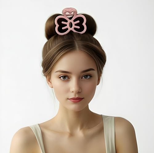 Kawaii Cat Bow Claw Clips - 2 Pcs Pink & Cream Hair Accessories