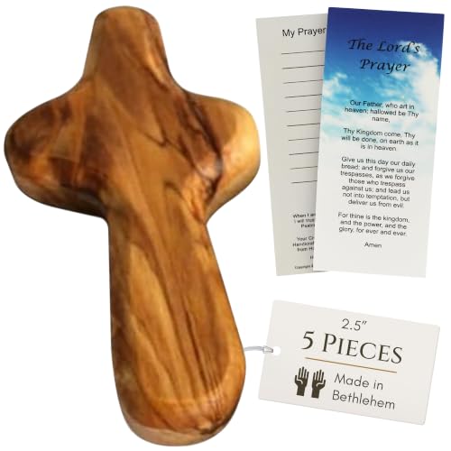 Olive Wood Pocket Cross 2.5 in | Handcrafted with Prayer Card
