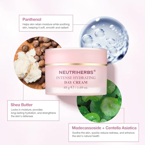 Neutriherbs Hydrating Day Cream with Hyaluronic Acid & Shea Butter - Lightweight Skin Moisturizer for Sensitive & Dry Skin 1.69oz