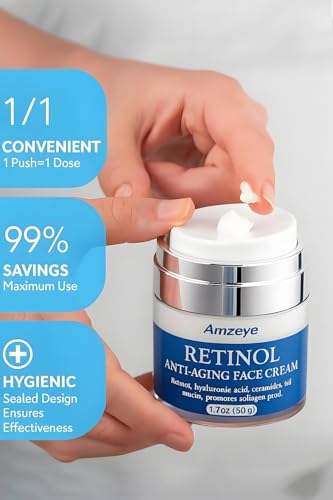 Retinol Face Cream with Hyaluronic Acid & Snail Mucin - Anti-Aging Moisturizer for Women & Men, 1.7oz