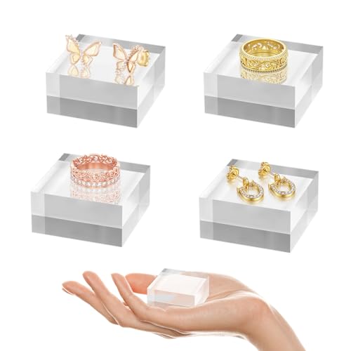 Acrylic Display Blocks - Set of 4 Clear Cube Stands for Collectibles