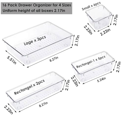 16-Pack Drawer Organizer Set - Versatile Storage Trays for Home & Office