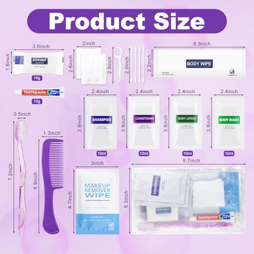 12-in-1 Travel Toiletry Kit, 5-Pack Bulk Personal Hygiene Sets for Travel