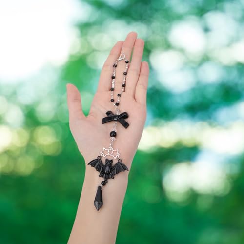 Gothic Bat Car Rearview Mirror Charm with Black Crystal Beads