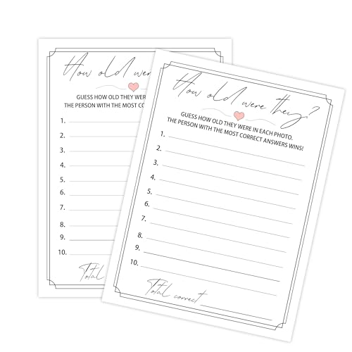 50 Pcs Age Photo Game Cards for Bridal & Baby Showers - 4x6