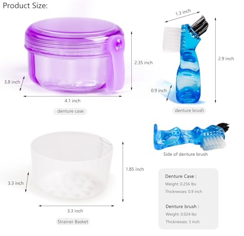 Mckkor Transparent Purple Leak-Proof Denture & Retainer Travel Case with Brush