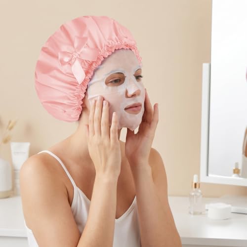 Large Waterproof Shower Cap Set for Women - 4 Reusable Hair Caps