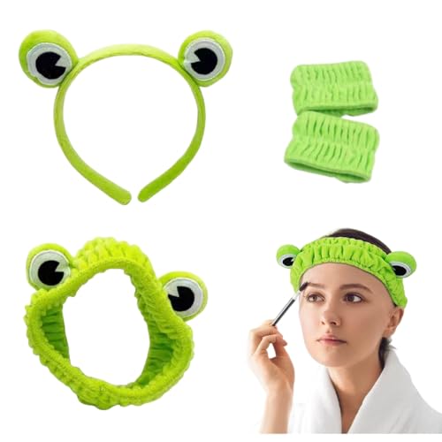 Cute Frog Face Wash Headband & Wrist Set for Girls & Women - Spa & Makeup Accessory