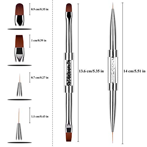 2Pcs Nail Art Brush Set with Rhinestone Handles for Gel & Acrylic Nails