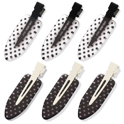 BAISEN Polkadots Creaseless Hair Clips Set - No Damage Flat Clamps for Styling & Face Care, 6 Pack - Black & White