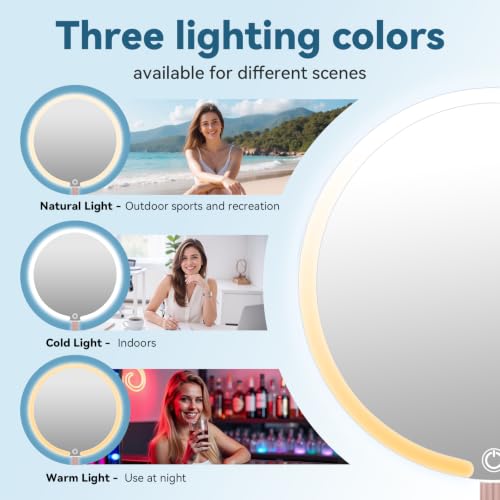 SKSFLY Rechargeable Round Makeup Mirror with 3 Color LED Lights & Dimming