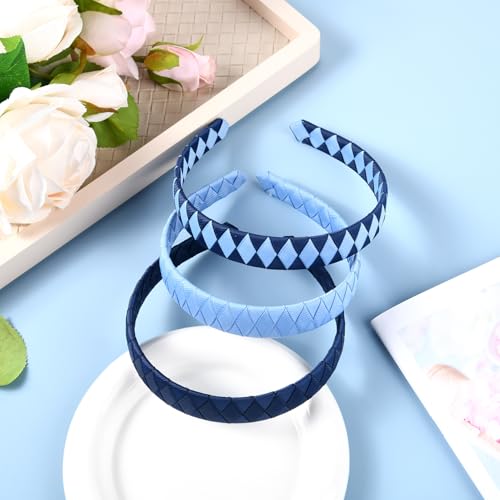 DEEKA 3-Piece Woven Headbands Set Navy Blue & Light Blue Hair Accessories for Women Girls Teens