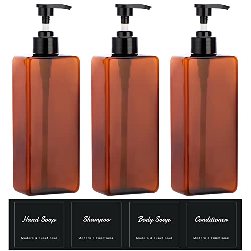 Suream Amber Shampoo & Conditioner Dispenser Set - 3pcs, 16.9oz with Labels