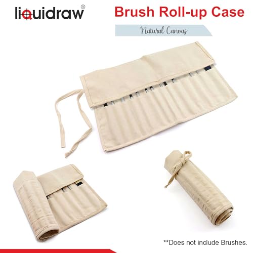 Liquidraw 30-Pocket Canvas Paint Brush Holder Roll-Up Organizer - Natural, 21x18in