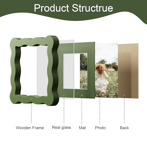 4x4 Wavy Edge Wooden Picture Frame with Mat for 3x3 Photos