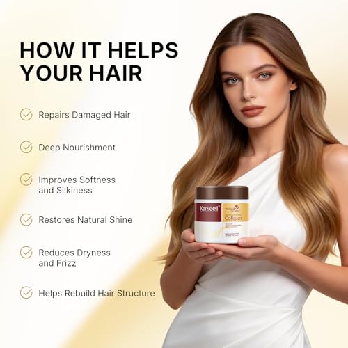 Karseell Collagen Hair Treatment Deep Repair Conditioning Argan Oil Collagen Hair Mask Essence for Dry Damaged Hair All Hair Types 16.90 oz 500ml