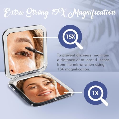 Mirrorvana Black 15X Compact Magnifying Mirror - Foldable Handheld Mirror for Makeup & Grooming