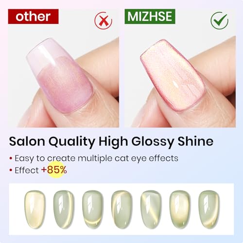MIZHSE Cat Eye Gel Nail Polish Set - 6 Colors with Magnetic Stick