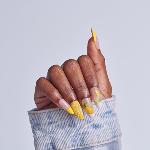 KISS Glam Long Cherish the Moment Press On Nails with Nail Glue – Yellow, Almond Shape, 32 Nails + Tools
