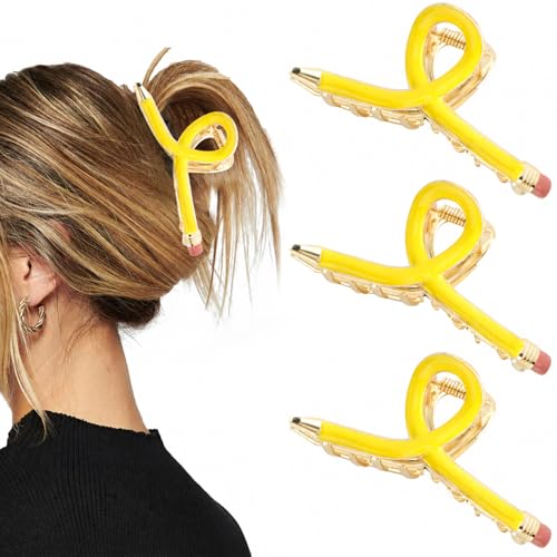 3-Pack Pencil Claw Clips for Teachers - Cute Hair Accessories