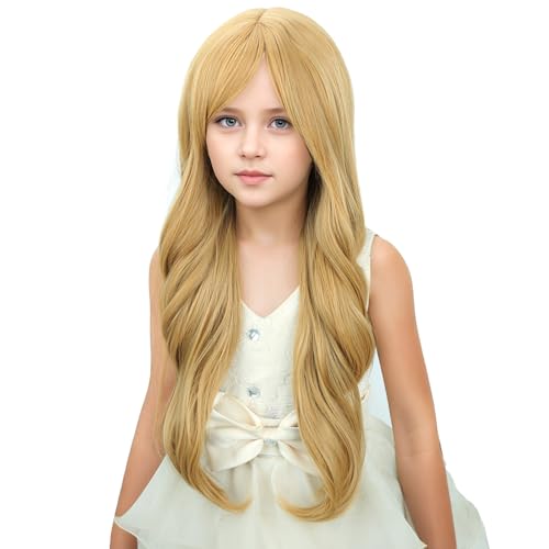 MAGQOO 22-Inch Strawberry Blonde Long Curly Wavy Wig with Bangs