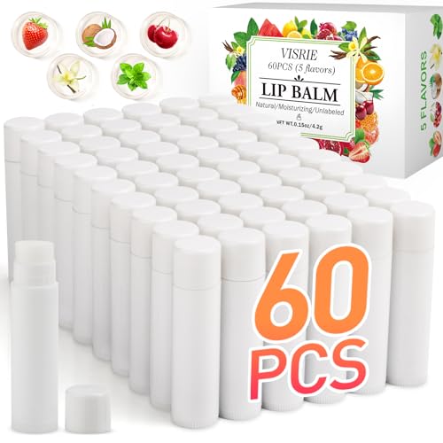 60 Pack Unlabeled Lip Balm Bulk - 5 Flavors, Customizable Tubes, DIY Gift Set