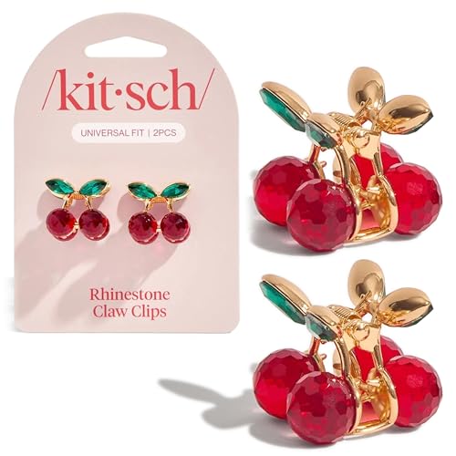 Kitsch Cherry Mini Hair Clips with Rhinestones - 2pcs