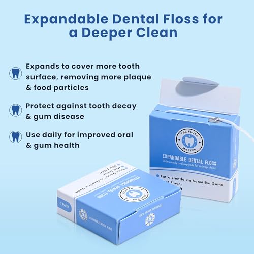 The Floss Master Expandable Mint Dental Floss 3 Pack - Plastic-Free Dispenser, Gentle Glide for Deep Cleaning