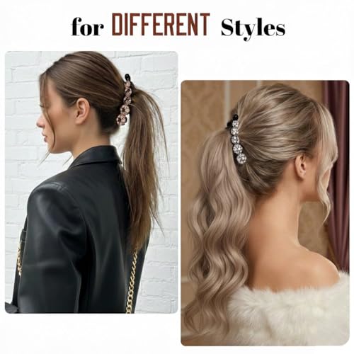 Sparkly Rhinestone Banana Hair Clips for Medium Hair - 4 Pack, Elegant Ponytail Accessories