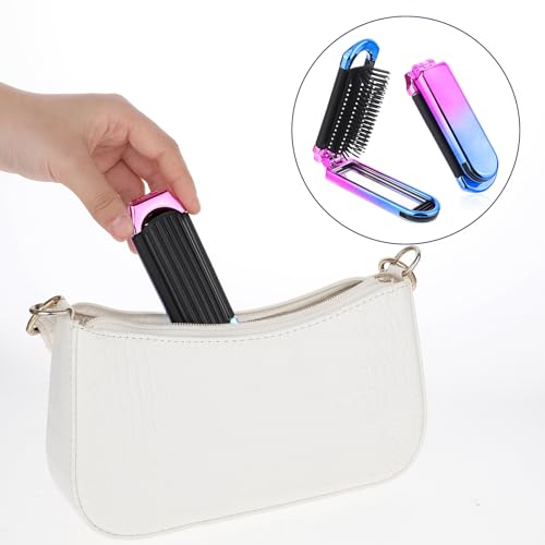Mini Travel Hair Brush with Mirror - Foldable Compact Design
