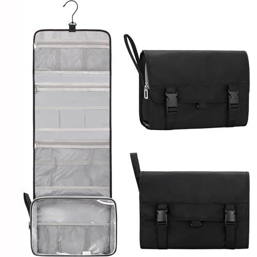 Relavel Large Black Travel Toiletry Bag for Men with Hanging Hook, X Large