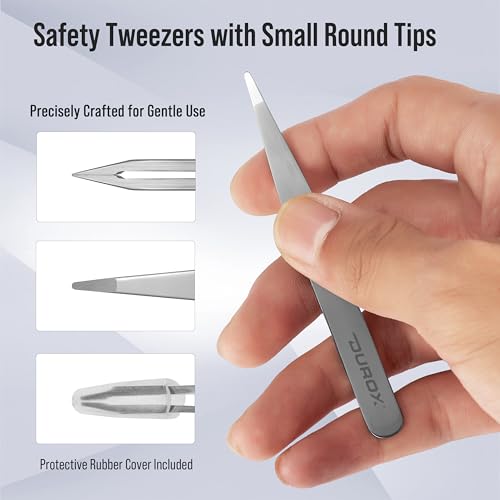 DuroX Precision Round Tip Tweezers for Facial Hair Removal