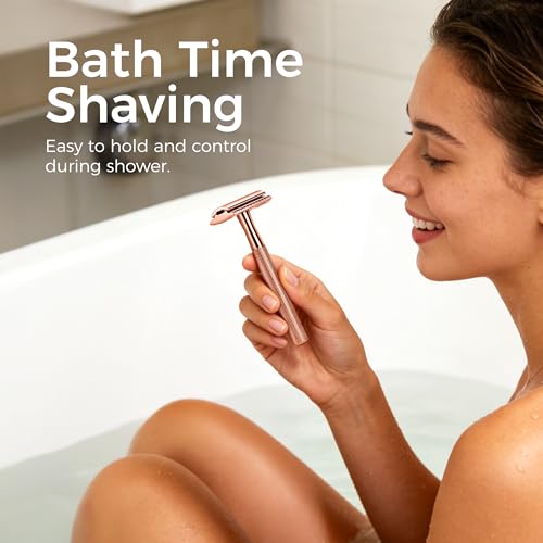 ZOMCHI Double Edge Safety Razor - Rose Gold Metal Shaver with 5 Blades