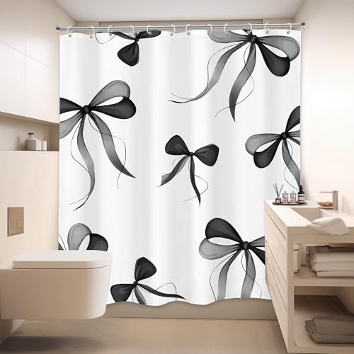 Black and White Bow Shower Curtain 72x72 - Stylish Bathroom Decor