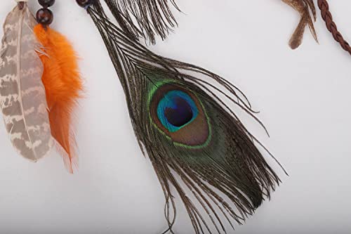 Boho Feather Headband with Colorful Peacock Tassels for Women