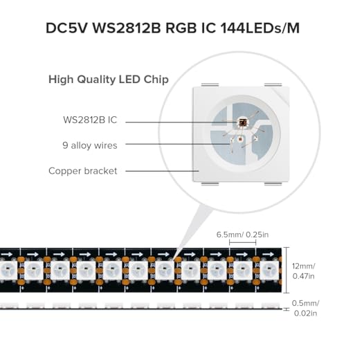 SEZO WS2812B LED Strip Light 3.3FT - Individually Addressable RGB