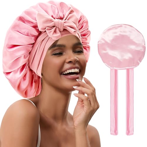 YOHTAS Satin Hair Bonnet for Sleeping - Blush Pink Double Layer Silk Cap