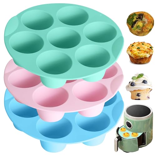Silicone Egg Bite Molds - 3 Pack Non-Stick Muffin Pan for Air Fryer