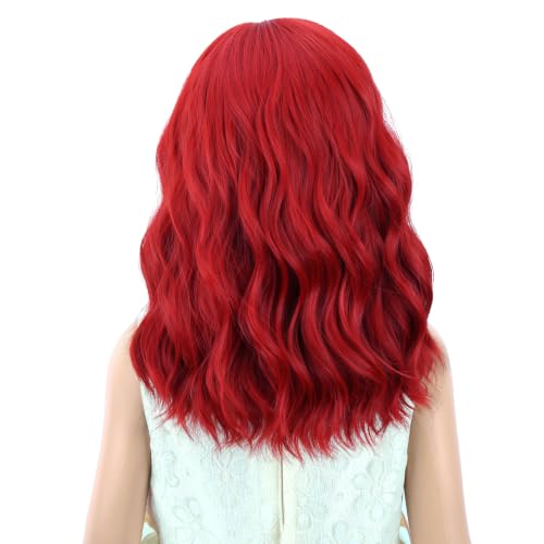 PATTNIUM Red Kids Wig - Short Wavy Synthetic Cosplay Costume Hair, Adjustable Cap