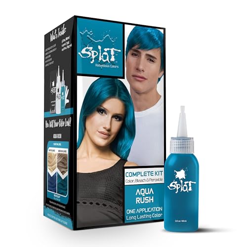 Splat Aqua Rush Semi Permanent Hair Dye Kit with Bleach, 1 Application, Includes Blue Hair Dye, Oxide & Bleach Powder, Vegan & Cruelty Free Hair Color