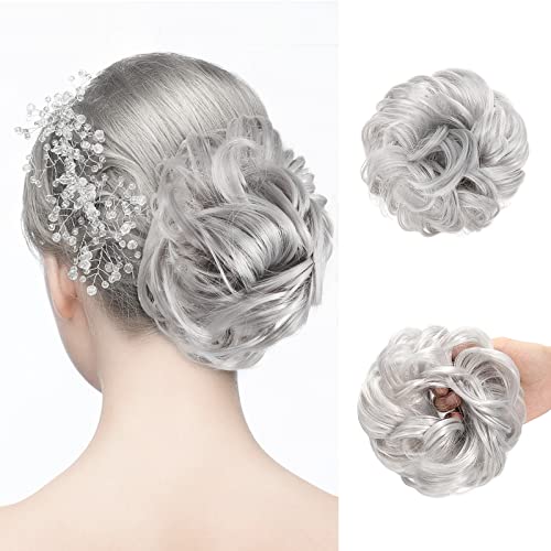 Pwsap Grey Curly Bun Extension Hairpiece - Voluminous Updo