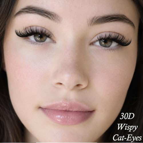 APCYUST Wispy Cat Eye False Eyelashes 30D 10 Pairs Natural Mink-Look Lashes Clear Band