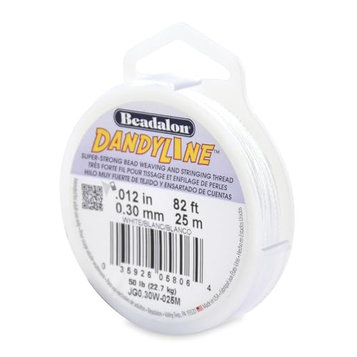Beadalon Dandyline Bead Weaving Thread, 0.30 mm, White, 25 m