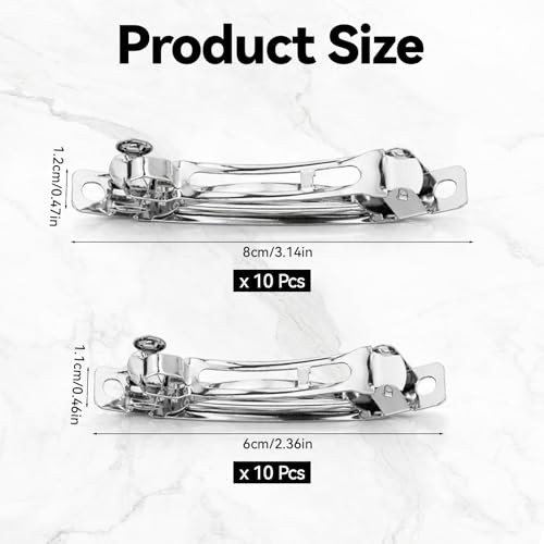 20 Pack Silver Metal French Hair Clips for DIY Crafts & Styling - 2 Sizes