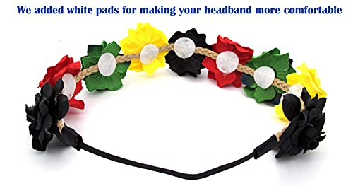 Rasta Rose Flower Crown Headband – Red, Yellow, Green Festival Headpiece