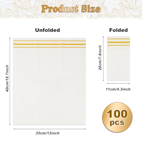 100 Pack Gold Trimmed Disposable Paper Napkins – Soft & Absorbent Dinner Towels