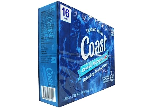 Coast Deodorant Soap Bar - Refreshing Unisex Body Soap, 16 Bars